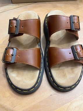 Dr. Martens Brown Double-Buckle Slide Josef Analine Sandals